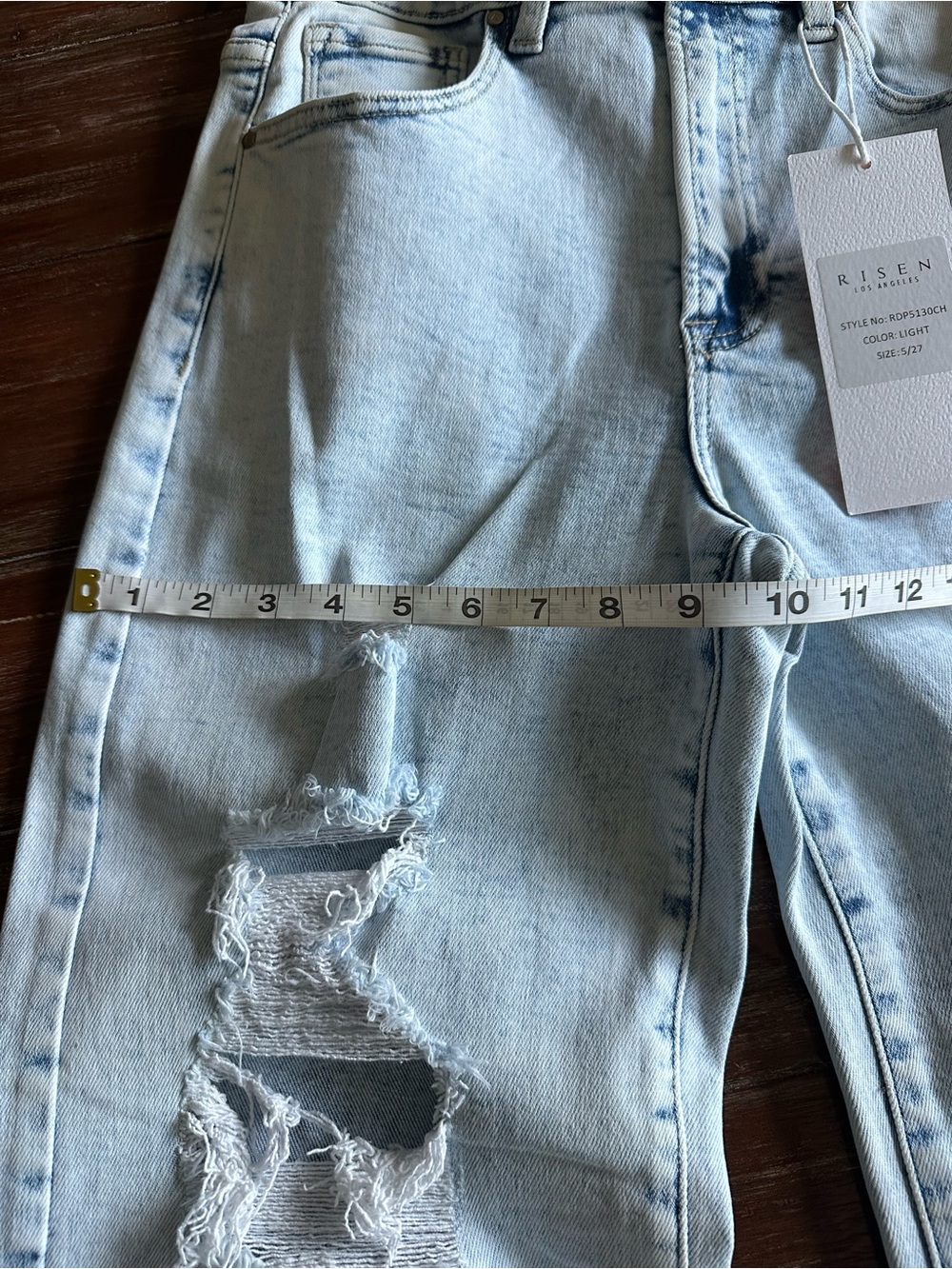 RISEN BOUTIQUE DENIM Boho High-Rise Wide Leg Distressed Jeans - Light Wash - Picture 13 of 13